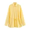 Roupas Femininas Transfronteiriças Chegadas da Primavera 2026 Moda Casual Urbana Camisa de Linho com Cadarço Colorida para Mulheres