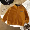 Chaqueta de forro polar para niños para otoño e invierno, camisa de manga larga con cremallera y cuello alto de color liso, ropa para niños, uniforme escolar, prenda cálida para niños y niñas