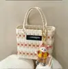 Bolsa de Palha Tecida à Mão Fashion com Grande Capacidade, Bolsa de Palha Tecida Tipo Saco, Bolsa Quadrada de Plástico Tecido em Cores Contrastantes, Bolsa de Ombro Feminina para Férias