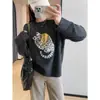 Suéter Tricô Gola Redonda Lã Mesclada Jacquard Gato Preguiçoso e Estiloso para Mulheres Outono e Inverno M1210H