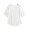 Camiseta Máscara de Água de Verão 2025 Moda Feminina Preguiçosa Desejo Puro Decote V Grande Ombro Bainha Curva Manga Meia