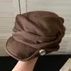 Sombrero Ecuestre Vintage de Gamuza para Mujer, Boina de Copa Plana Otoño/Invierno, Sombrero Versátil y que Afina el Rostro para Otoño