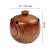 Nuevo tarro de condimentos de madera de azufaifo, tarro de sal de cocina de madera estilo japonés para el hogar con tapa, tarro de condimentos sellado con cuchara, Amazon