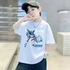 Camiseta Infantil de Manga Curta 100% Algodão Meninos Verão Novo Estilo Meia Manga Menino Solta Gola Redonda Tendência Legal Bonito Roupas Infantis M e G Camiseta
