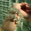 Pulsera Asai Verde Natural para Mujer, Pulsera de Cristal Verde Hielo Picado, Cristal Asai Verde Lentejuelas Arcoíris Brillantes