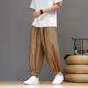 Calças de verão finas estilo chinês para homens, tamanho grande, casuais, cropped, de seda gelada, soltas, com bom caimento, perna larga, esportivas