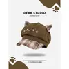 Gorra de Niñero Nueva Marrón Linda con Orejas de Gato para Mujer 2026, Primavera y Otoño, Circunferencia de Cabeza Grande, Versátil, Adelgazante de Rostro