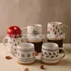 *Edición Limitada de Navidad 0343* 8.5*9.5cm 450ml Taza Cónica de Cerámica Taza de Café Serigrafiada Taza de Agua en Relieve