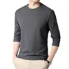 Camiseta interior térmica de doble cara clásica versátil de corte ajustado para hombre, con forro polar, cuello redondo, color liso, cálida, de manga larga para hombre