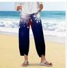 2026 Nuevos Pantalones Anchos de Amazon Sueltos Casuales de Algodón y Lino Estampados con Bolsillo Cintura Elástica Pantalones Cortos para Mujer en Stock
