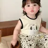 Conjunto de Chaleco Delgado de Verano para Bebé Conjunto de Dos Piezas de Algodón sin Mangas para Bebé Pantalones Antimosquitos Cachorro de Dibujos Animados 0-3 Años