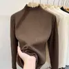 Suéter de Punto con Borde de Hongo, Cuello Alto Medio, Camiseta Básica para Mujer con Tejido Blanco para Mujer, Nuevo Top de Primavera y Otoño