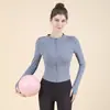 Chaqueta Deportiva Cálida de Terciopelo Otoño e Invierno para Mujer Cintura Adelgazante Top de Yoga Terciopelo Delgado Cuello Alto Cremallera Ropa Exterior Mangas Largas