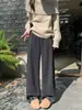 Calça de Lã Acetato Wide-Leg Lã Feminina Outono/Inverno 2026 Nova Cintura Alta Emagrecedora Esportiva Casual Pernas de Tesoura