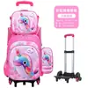 Mochila escolar transfronteriza con carrito, juego de tres piezas: Bolsa de almuerzo y estuche rígido 3D