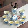 Estilo Chino Kung Fu Horno Huangru Color Beige Horno Ru Juego de Té de una Olla Seis Tazas Taza de Té Portátil para Exteriores Empresa