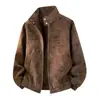 Chaqueta de Cuero Mate Estilo Retro Americano para Hombre Chaqueta Tie-dye con Cuello Alto para Primavera y Otoño Estilo Callejero Holgado