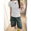 Shorts de mezclilla retro americanos de talla grande con línea A para mujer, shorts de verano de talle alto adelgazantes rectos de pierna ancha de largo medio para mujeres con curvas