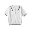 Suéter de punto fino con cuello polo americano, bloques de color, botones, medio abierto, manga corta, corte ajustado, elástico, top tipo camiseta