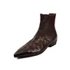 Botas Chelsea Femininas de Couro de Cordeiro de Primeira Camada Botas Individuais Outono Nova Chegada Bico Fino Salto Médio Slip-on Confortáveis Botas Curtas de Couro Genuíno Botas de Moda 42