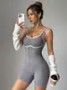 Macacão de yoga de peça única com alça canelada bicolor de alta elasticidade, roupa esportiva fitness de treinamento modeladora, modelador de corpo sem costura justo