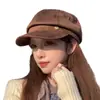 Boina Versátil Retro Adelgazante para Mujer Primavera Otoño Británica Circunferencia de Cabeza Grande Sombrero Octogonal Gorra Plana de Periodista Japonés