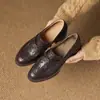 Novedades de Octubre~ Mocasines para Mujer Hechos de Piel de Oveja de Primera Capa con Punta Redonda y Forro de Felpa, Estilo Otoño 2026, Zapatos de Tacón Grueso con Tacón Alto Camelia