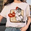 Linda Camiseta Casual Feminina com Estampa Gráfica de Gato Kawaii de Verão