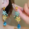 Pendientes de Borla de Cristal de Resina Incrustados de Diamantes con Forma de Rombo Lujo Accesible Ganchos de Oreja de Gama Alta Moda Personalizable Pendientes Versátiles para Mujer