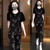 Conjunto de Moda Casual Holgado Manga Corta Camiseta Cuello Redondo Top + Pantalones Anchos Cortos Conjunto de Dos Piezas para Mujer Verano Venta al por Mayor Transfronteriza