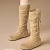 Botas de Caballero con Borlas de Tacón Oculto para Personas Bajas de 8CM para Mujer 2026 Nuevas Botas Retro de Caña Alta Arrugadas Botas Largas Hasta la Rodilla