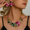 Conjunto de Colar e Brincos Florais Europeus e Americanos Populares Transfronteiriços, Joias com Pedras de Cristal, Acessórios de Vestuário para Noivas e Senhoras para Banquetes