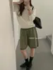 Otoño 2026 Nuevo Pantalón Corto Capris de Punto Recto Casual de Pierna Ancha con Rayas, Cintura Elástica con Cordón, Shorts de Temperamento Holgados