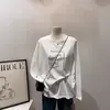 Camiseta de manga larga de algodón puro con estampado de dibujos animados blancos para mujer, nueva colección primavera y otoño 2026, estilo coreano suelto casual estilo perezoso