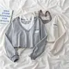 Suéter falso de duas peças feminino curto primavera e outono fino design coreano chique senso de design nicho início do outono início do outono top moda ins