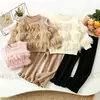Conjunto de Suéter para Niña Otoño/Invierno Nuevo Suéter de Punto Peludo con Cuello Redondo y Pantalones Conjunto de Dos Piezas para Bebés Niñas