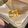Anillo Abierto Redondo de Circonita Super Brillante Electrochapado en Oro Real de 14K Moda de Alta Gama de Nicho Joyería Versátil para Mujeres