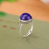 Un Ciervo Plata S925 Plata Esterlina Lapis Lapis Lauli Vintage Antiguo Nuevo Estilo Chino Patrón de Hierba Tang Anillo Redondo Estilo Étnico Anillo de Plata