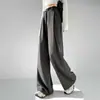 Traje Blanco Rayado para Mujer Pantalones de Pierna Ancha Primavera 2025 Nuevo de Cintura Alta Rectos Casuales de Largo hasta el Suelo con Cinturón Incluido