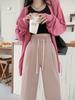 Pantalones Cropped de Otoño Estilo Nuevo Ajustados Plisados Sencillos de Cintura Alta con Lazo Corte Zanahoria Versátiles Casuales Ajustados Estilo Perezoso Versión Delgada