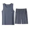 Pijama para Hombre Verano Imitación Algodón Delgado 2026 Nuevo Estilo Chaleco Shorts Conjunto de Ropa para el Hogar para Hombre Talla Grande Sin Mangas Verano