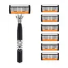 Aparelho de Barbear Manual Laranja de Seis Lâminas Lâmina de Aço Inoxidável Dupla Face Cabeça de Navalha Clássica Universal para Barbear