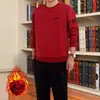 Conjuntos Esportivos de Outono e Inverno para Homens, Conjunto Casual de Duas Peças em Algodão com Fleece, Estilo Masculino 2024, Conjunto de Gola Redonda para Meia-Idade