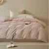 Conjunto de cama minimalista e luxuoso, de cor sólida, feito de malha 100% algodão de grau A, escovado, incluindo capa de edredom, lençol de cima, lençol com elástico e fronha