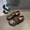 20265cm Altura Interna Aumentando Sapatos Pretos de Couro Sapatos Individuais Loafers Tira com Fivela Tira Única Birkenstock Retro Novo Estilo Estilo Britânico
