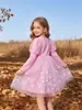 Nuevo Vestido de Princesa de Terciopelo Falda con Velo Europeo y Americano Vestido de Niña de Manga Larga Elsa Frozen Niños Medianos y Mayores