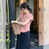Camiseta Rosa de Manga Corta para Mujer con Hombro Derecho en Verano, Prenda Interior Versátil, Holgada, Efecto Adelgazante, Fina, Ligeramente Transparente, Camiseta Base para Combinar al por Mayor