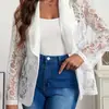 Blazer Cárdigan de Encaje Hueco de Manga Larga para Mujer Tallas Grandes