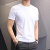 Camiseta masculina de verão, cor sólida, branca, manga curta, tamanho grande, estilo coreano, slim fit, elegante, gola redonda, camiseta de meia manga