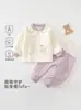 Conjunto quente de algodão puro para recém-nascidos, cintura alta, proteção da barriga, conjunto de roupa íntima acolchoada sem costura para bebês meninas